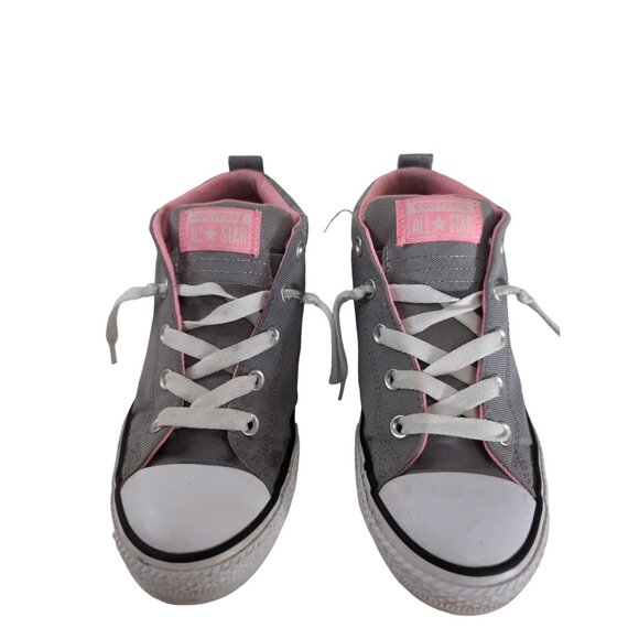 Converse Chuck Taylor All Star Sneaker Shoe Girls 4 Gray Pink Mid Lace Up - Picture 2 of 10